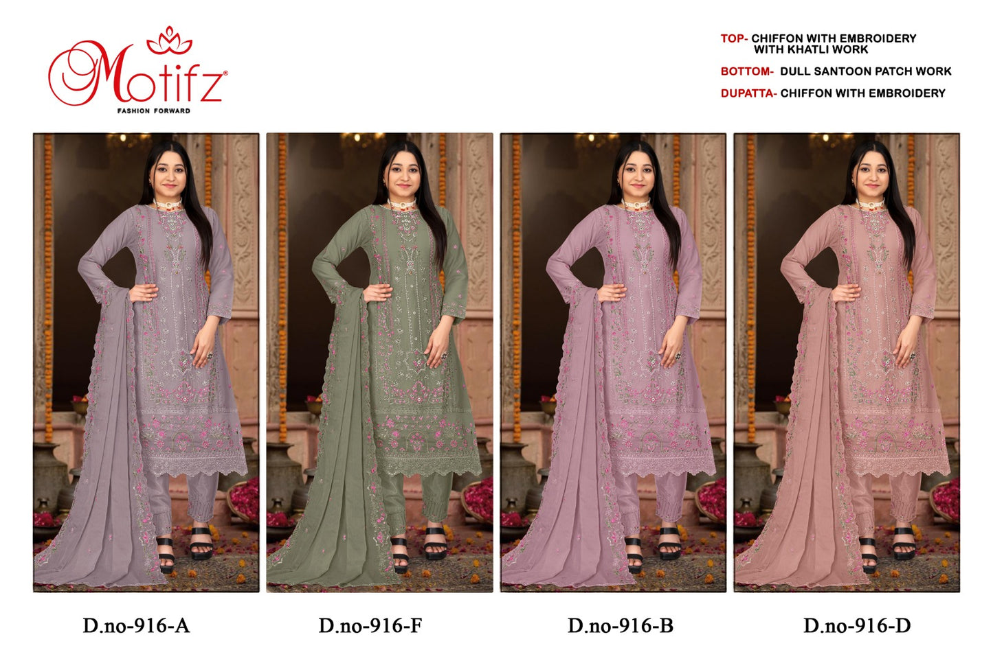 Design 916 Motifz Chiffon Pakistani Salwar Suits Exporter Gujarat