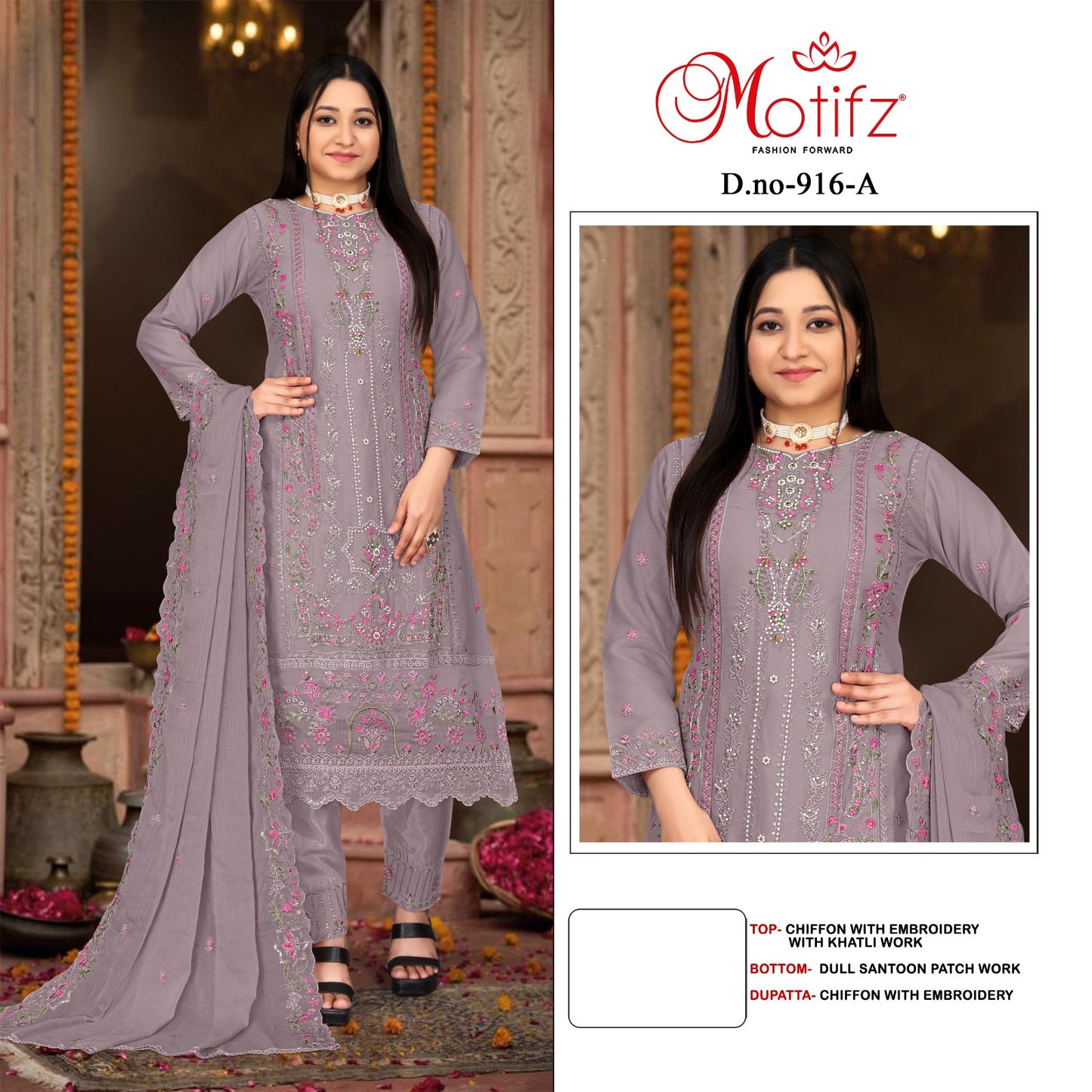 Design 916 Motifz Chiffon Pakistani Salwar Suits Exporter Gujarat