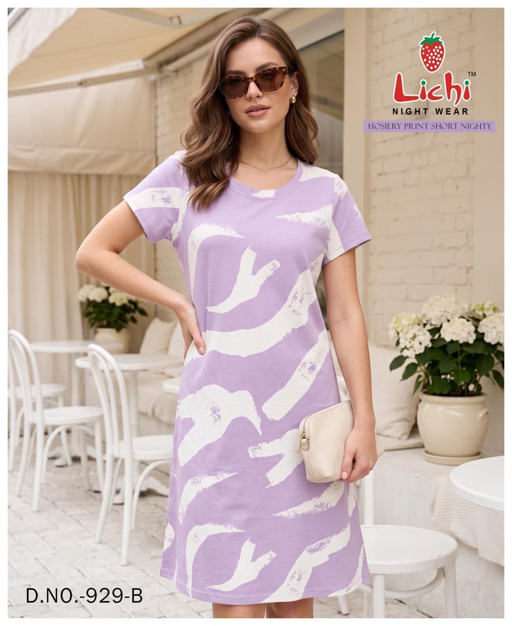 Design 929 Lichi Hosiery Cotton Short Night Gown Exporter Gujarat