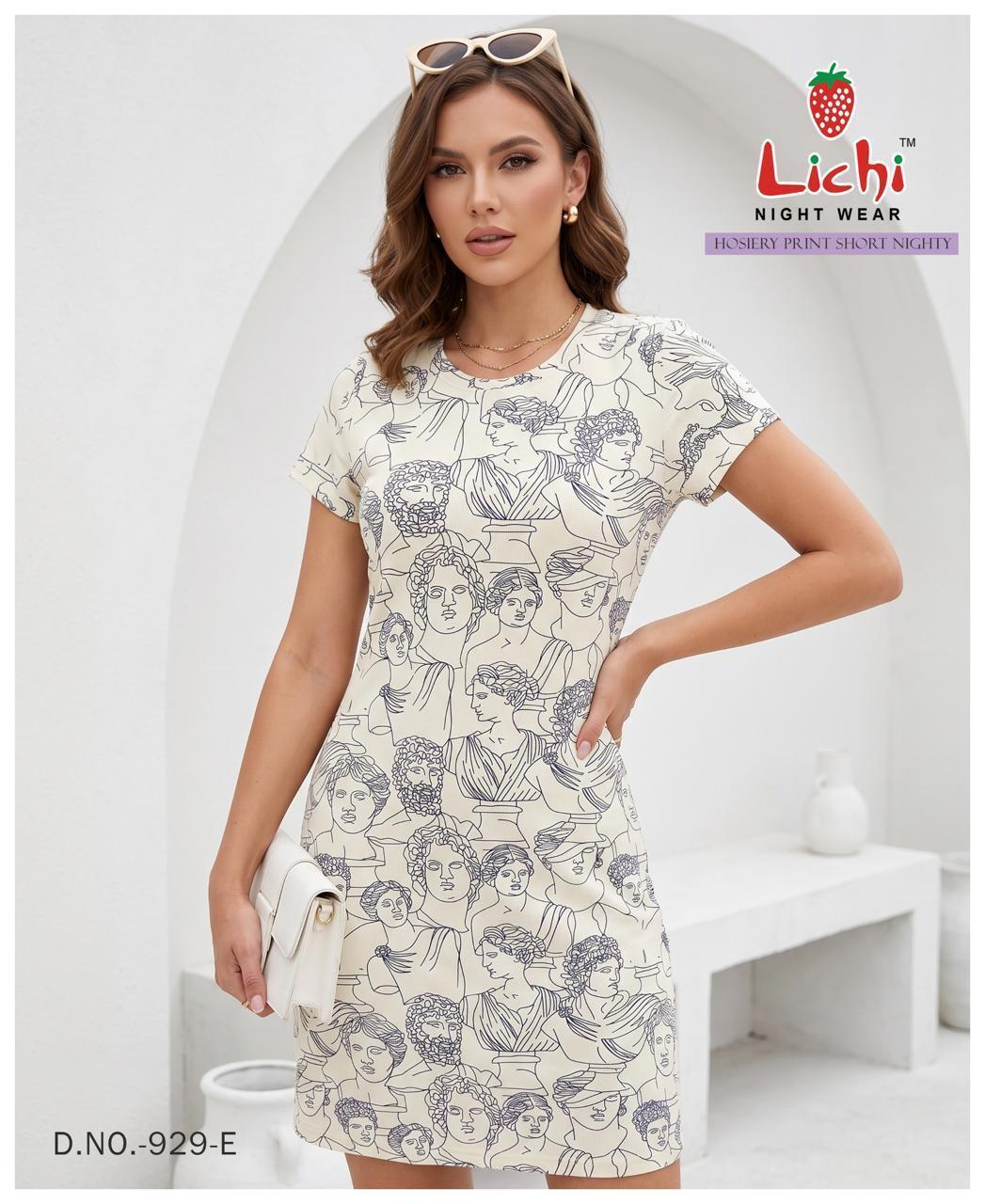Design 929 Lichi Hosiery Cotton Short Night Gown Exporter Gujarat