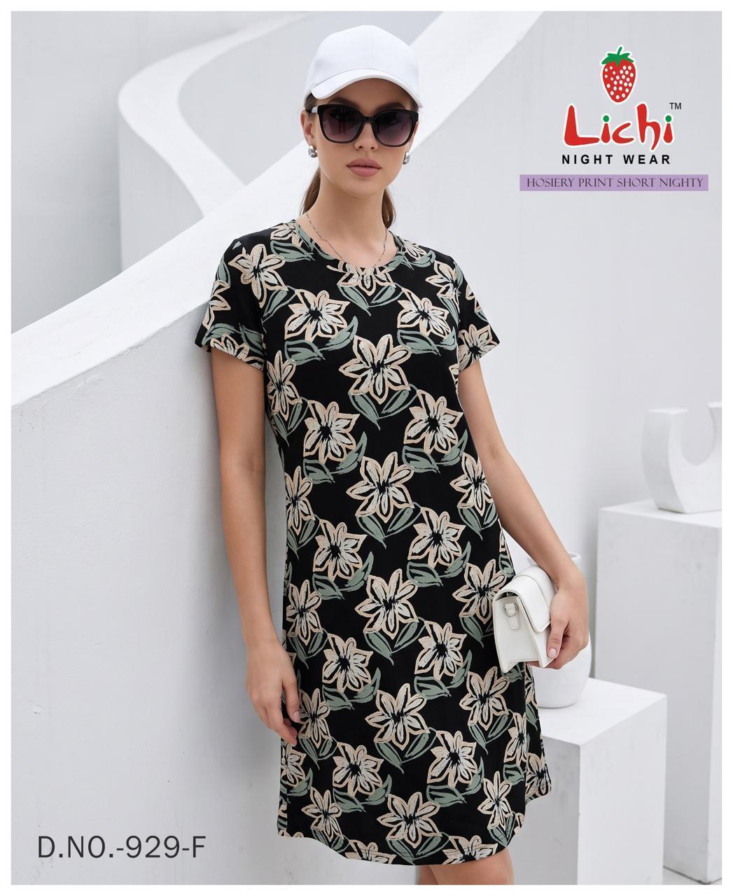 Design 929 Lichi Hosiery Cotton Short Night Gown Exporter Gujarat