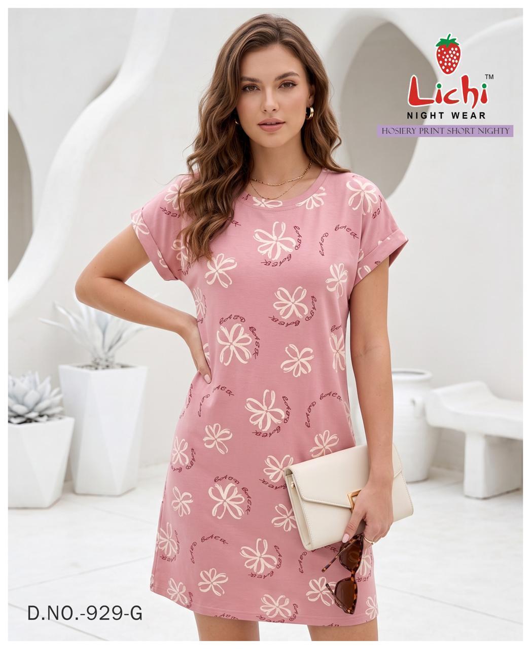 Design 929 Lichi Hosiery Cotton Short Night Gown Exporter Gujarat