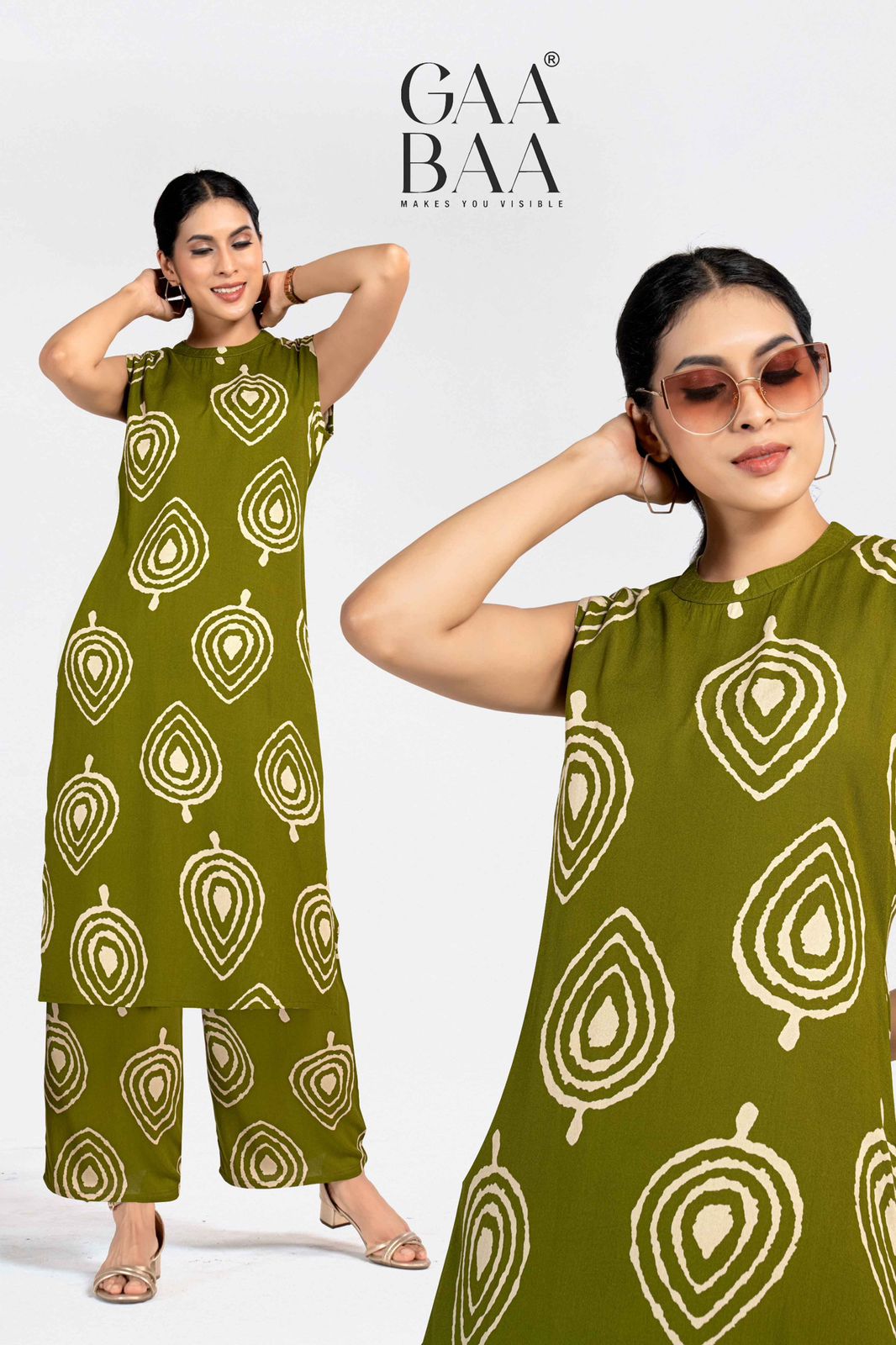 Design 931 Gaabaa Reyon Kurti Plazzo Set Wholesaler