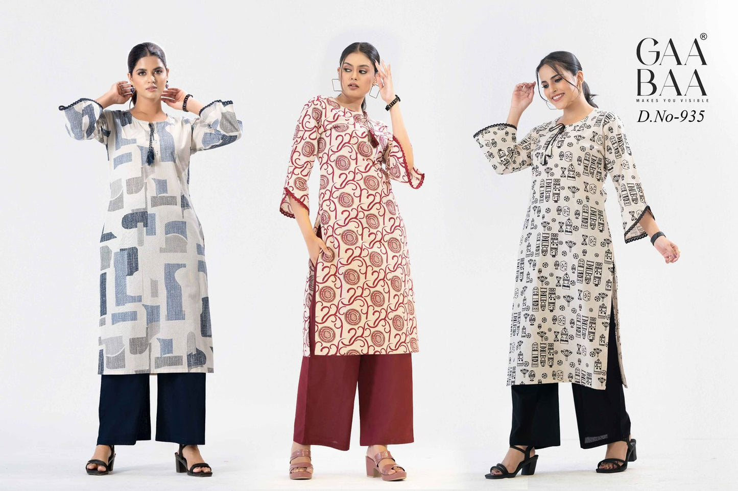 Design 935 Gaabaa Cotton Kurti Plazzo Set Exporter Ahmedabad