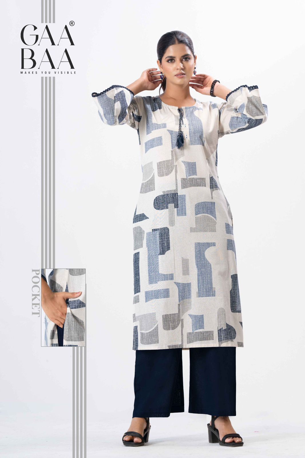 Design 935 Gaabaa Cotton Kurti Plazzo Set Exporter Ahmedabad