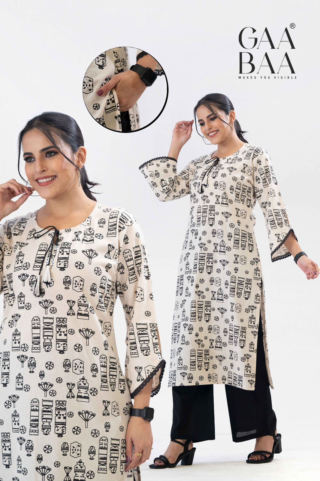 Design 935 Gaabaa Cotton Kurti Plazzo Set Exporter Ahmedabad