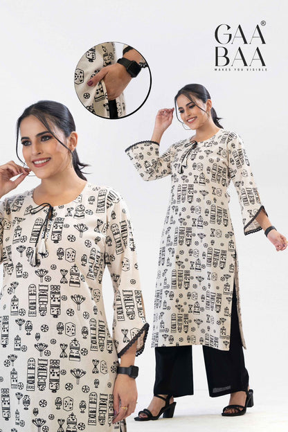 Design 935 Gaabaa Cotton Kurti Plazzo Set Exporter Ahmedabad
