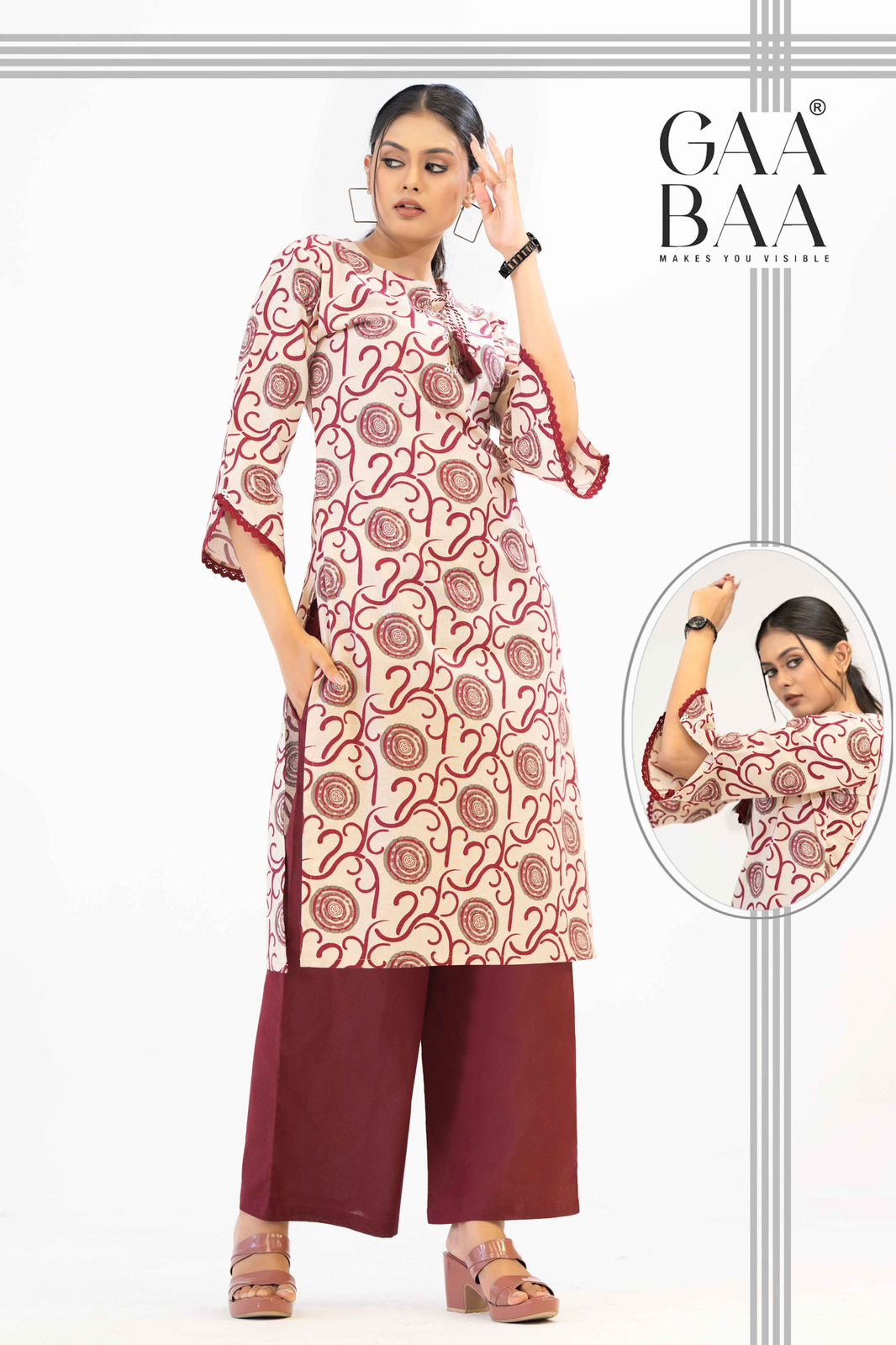 Design 935 Gaabaa Cotton Kurti Plazzo Set Exporter Ahmedabad