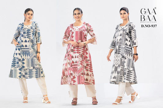 Design 937 Gaabaa Cotton Kurti Pant Set Supplier