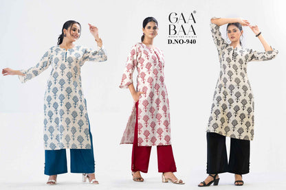Design 940 Gaabaa Soft Cotton Kurti Plazzo Set Supplier India