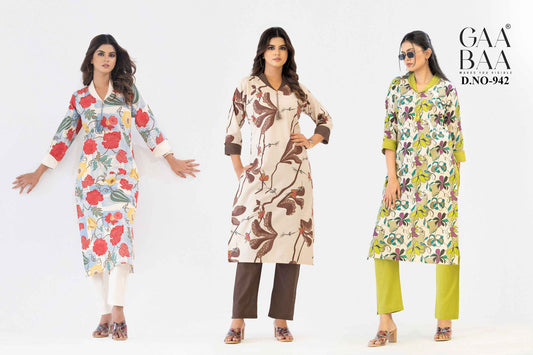 Design 942 Gaabaa Cotton Kurti Pant Set Wholesaler Gujarat