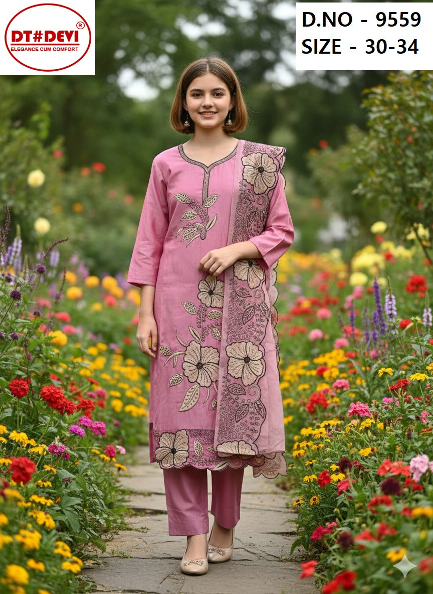 Design 9559 Dt Devi Roman Silk Girls Readymade Pant Suits Exporter Gujarat
