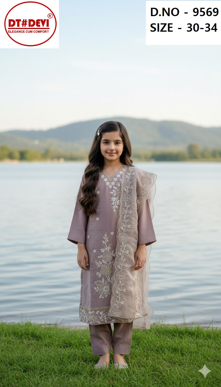 Design 9569 Dt Devi Roman Silk Girls Readymade Pant Suits Supplier India