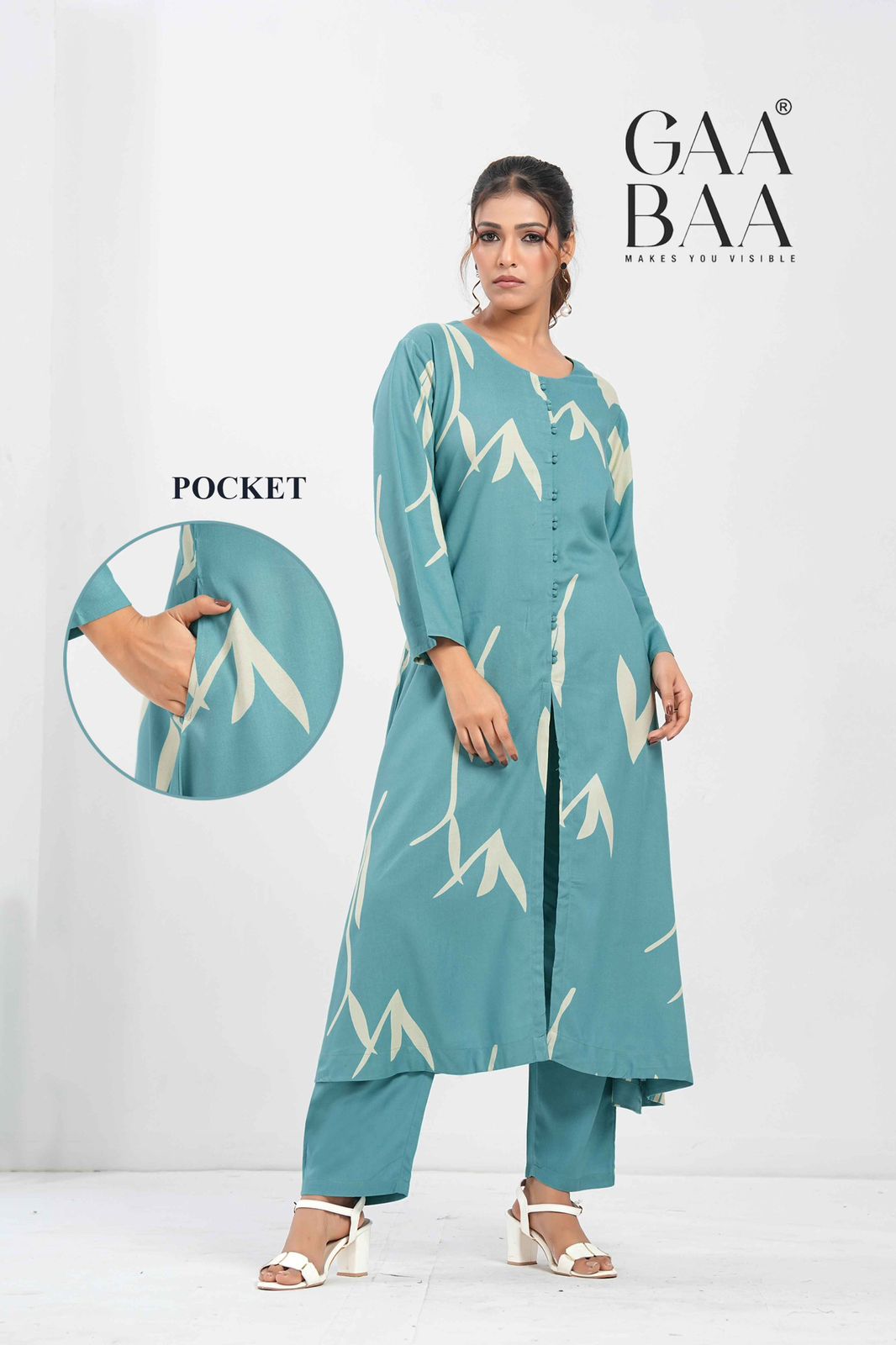 Design 963 Gaabaa Reyon Kurti Pant Set Wholesaler