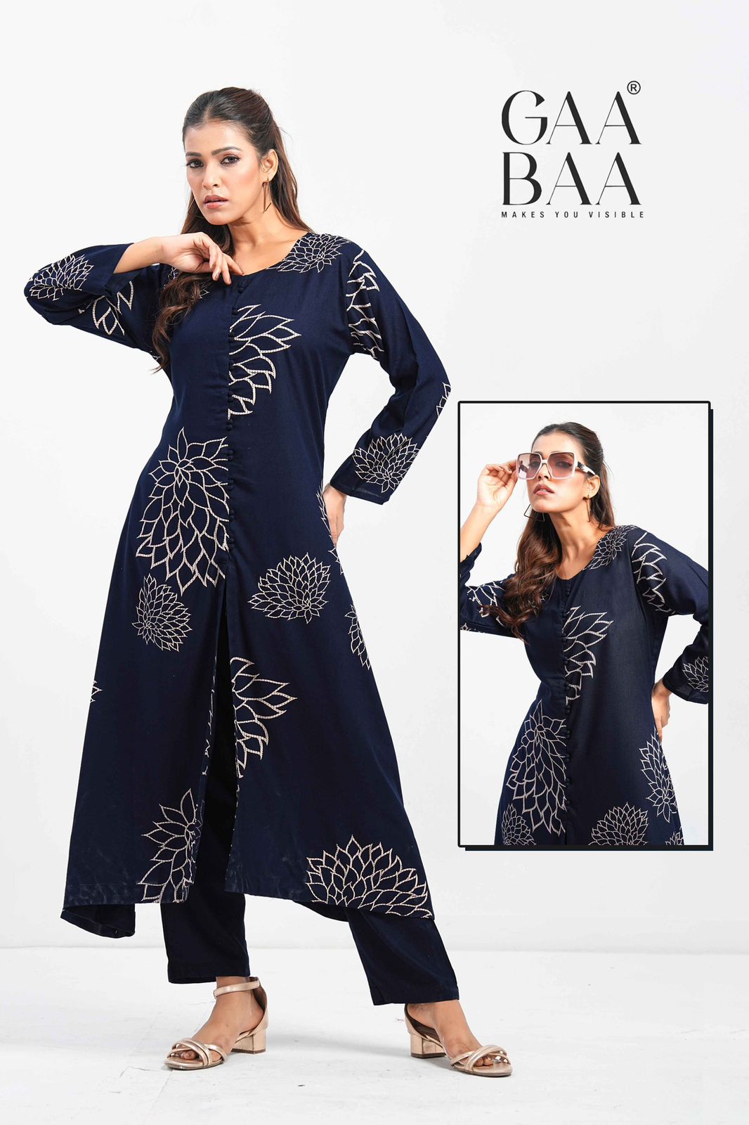 Design 963 Gaabaa Reyon Kurti Pant Set Wholesaler
