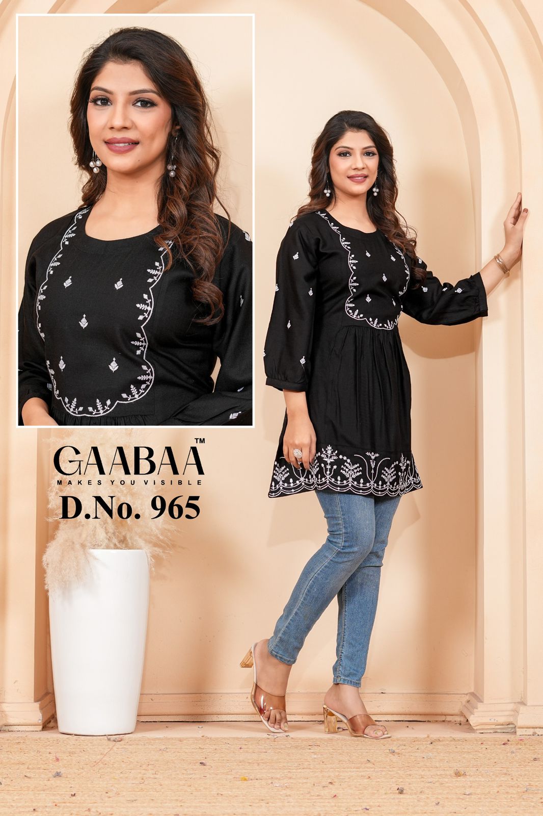 Design 965 Gaabaa Liva Reyon Designer Long Top Exporter Ahmedabad