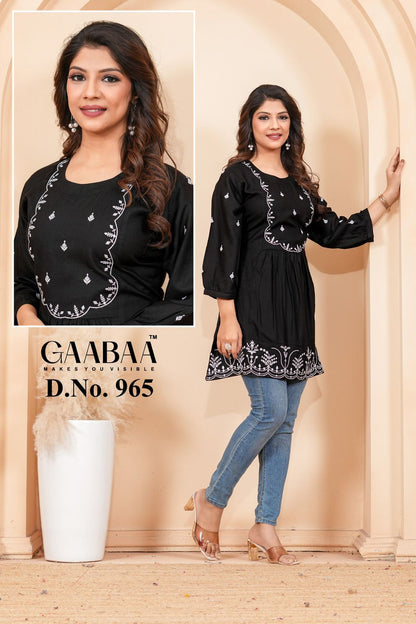 Design 965 Gaabaa Liva Reyon Designer Long Top Exporter Ahmedabad