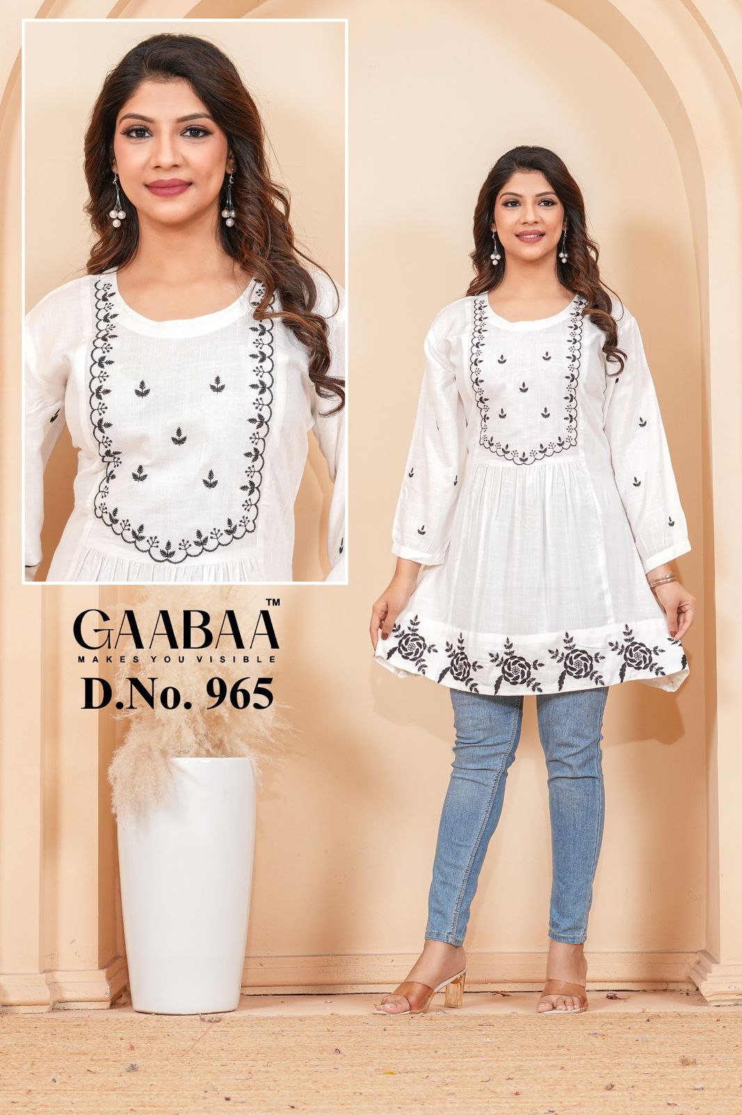 Design 965 Gaabaa Liva Reyon Designer Long Top Exporter Ahmedabad
