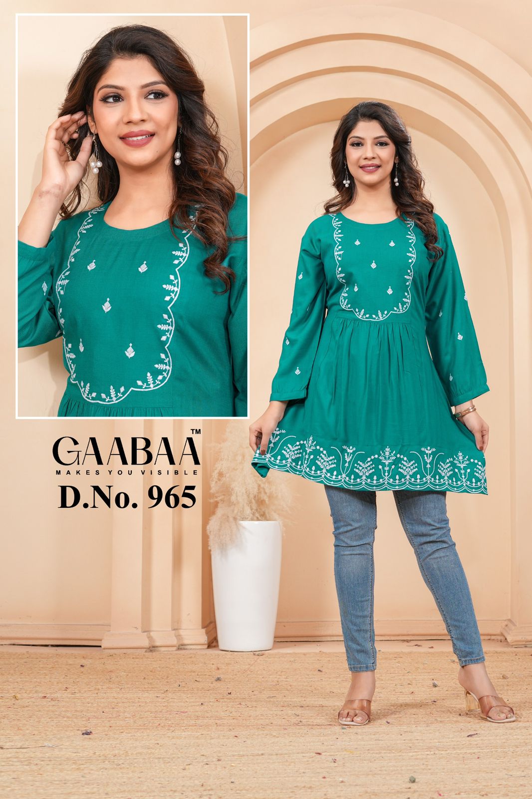 Design 965 Gaabaa Liva Reyon Designer Long Top Exporter Ahmedabad