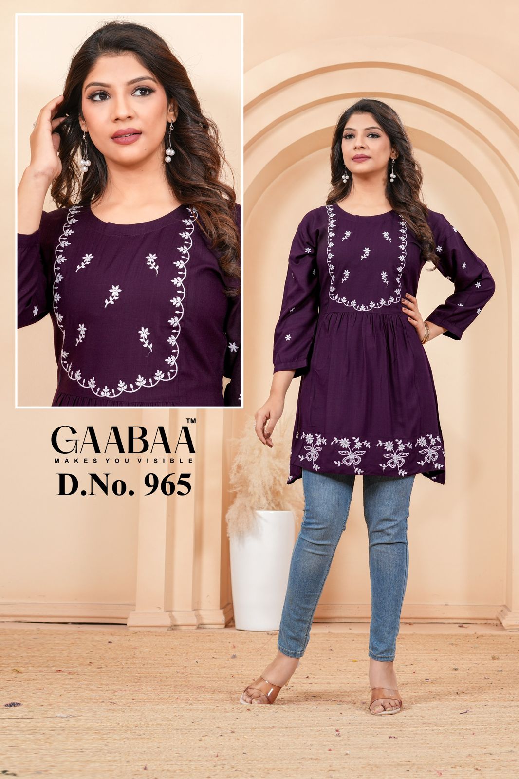Design 965 Gaabaa Liva Reyon Designer Long Top Exporter Ahmedabad