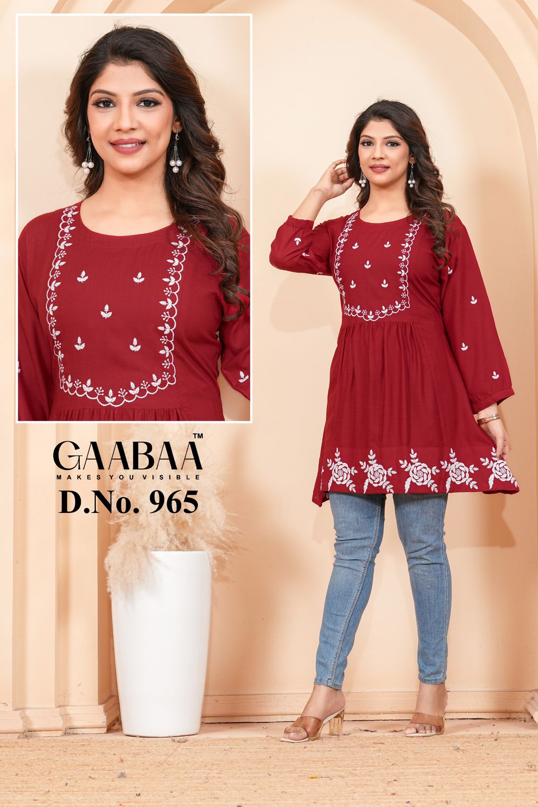 Design 965 Gaabaa Liva Reyon Designer Long Top Exporter Ahmedabad