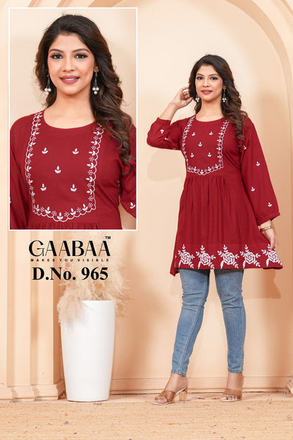 Design 965 Gaabaa Liva Reyon Designer Long Top Exporter Ahmedabad