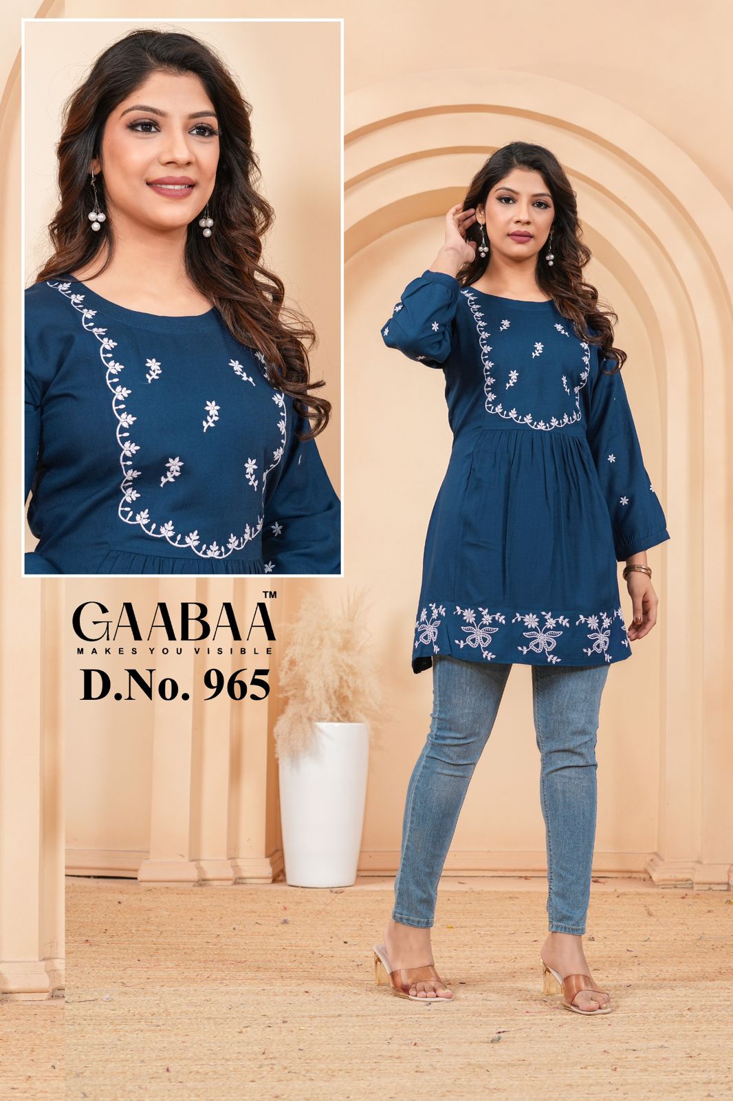 Design 965 Gaabaa Liva Reyon Designer Long Top Exporter Ahmedabad