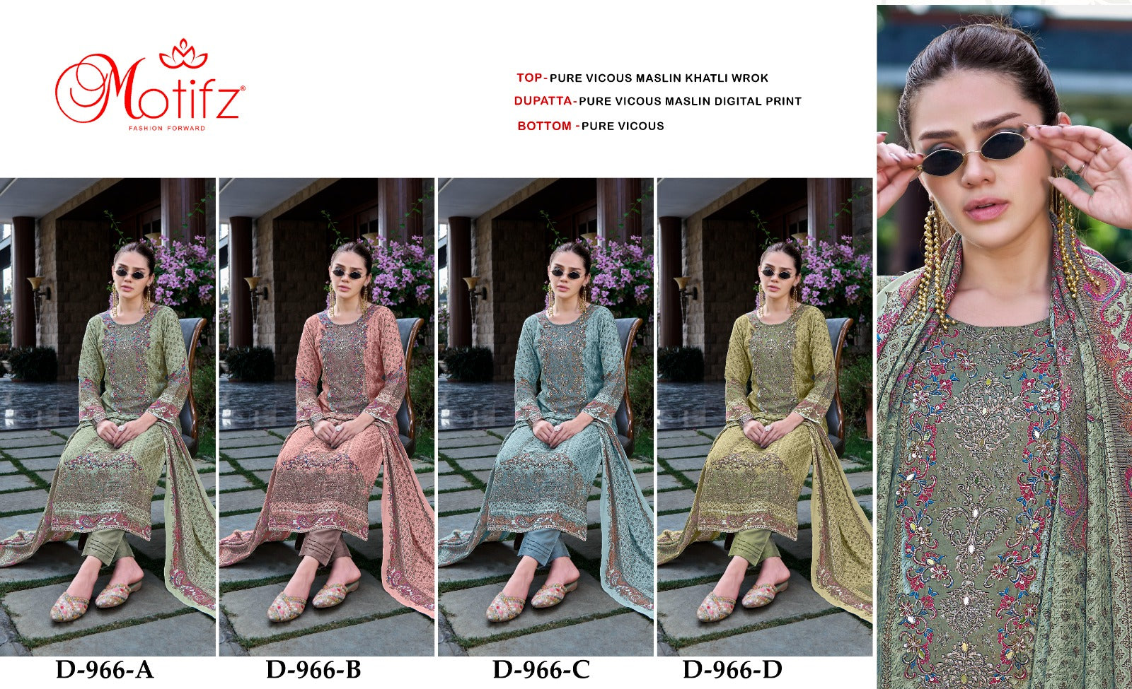 Design 966 Motifz Pure Viscose Pakistani Salwar Suits Exporter Ahmedabad