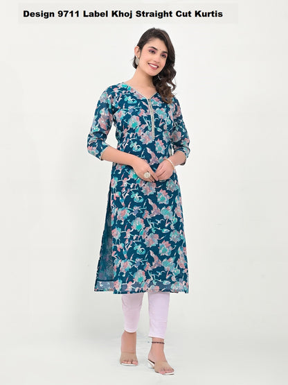 Design 9711 Label Khoj Linen Straight Cut Kurtis Wholesale Price