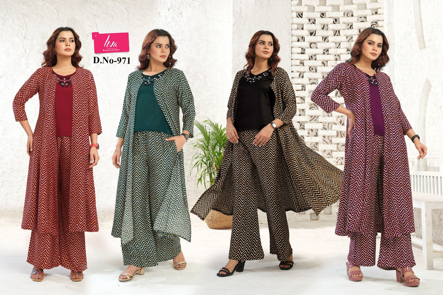 Design 971 Gaabaa Liva Crop Top Shurg Palazzo Set Manufacturer
