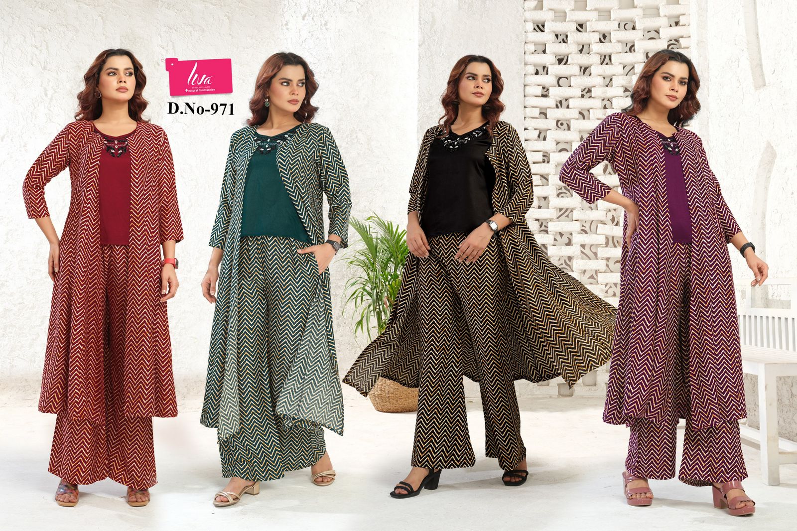Design 971 Gaabaa Liva Crop Top Shurg Palazzo Set Manufacturer