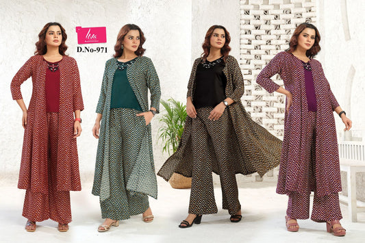 Design 971 Gaabaa Liva Crop Top Shurg Palazzo Set Manufacturer