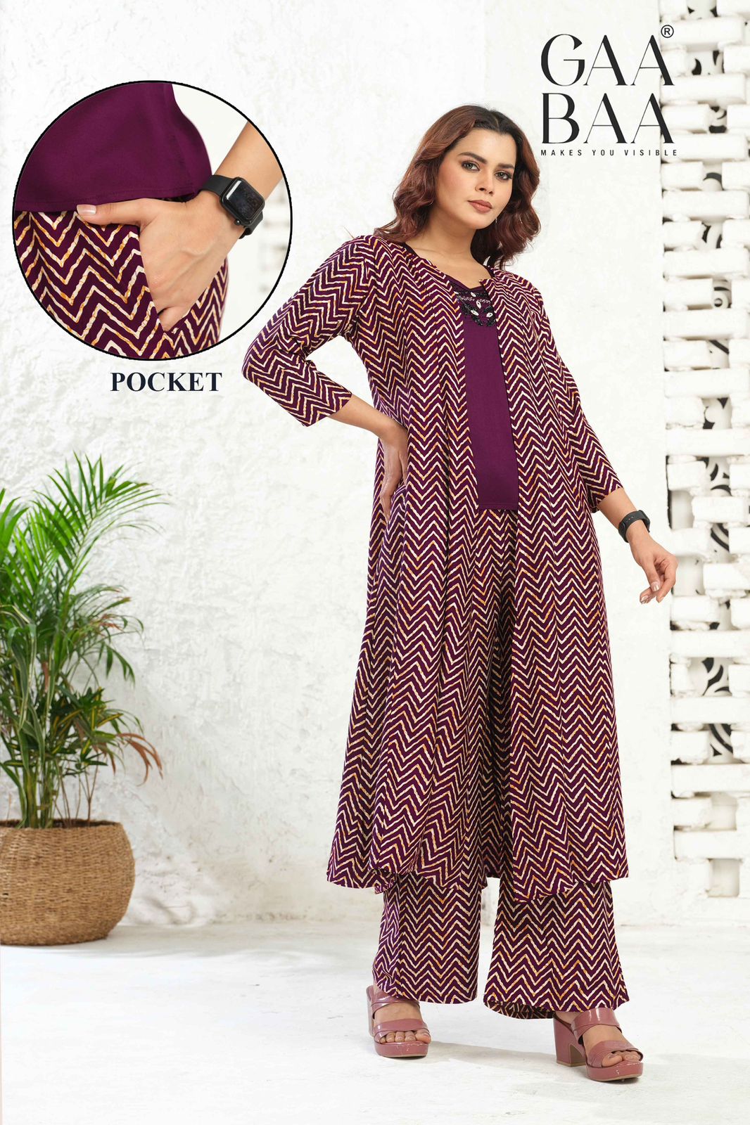 Design 971 Gaabaa Liva Crop Top Shurg Palazzo Set Manufacturer