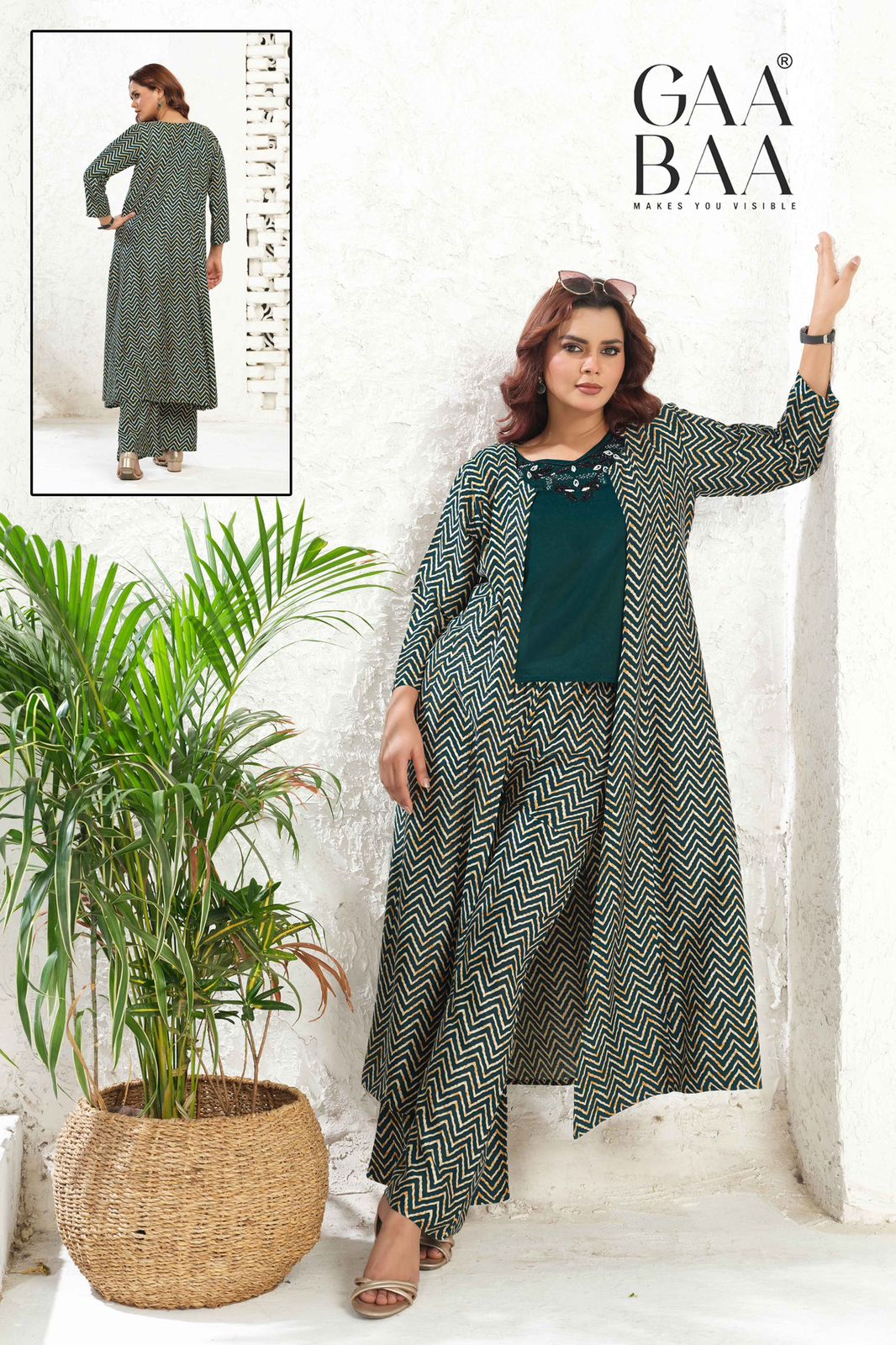 Design 971 Gaabaa Liva Crop Top Shurg Palazzo Set Manufacturer