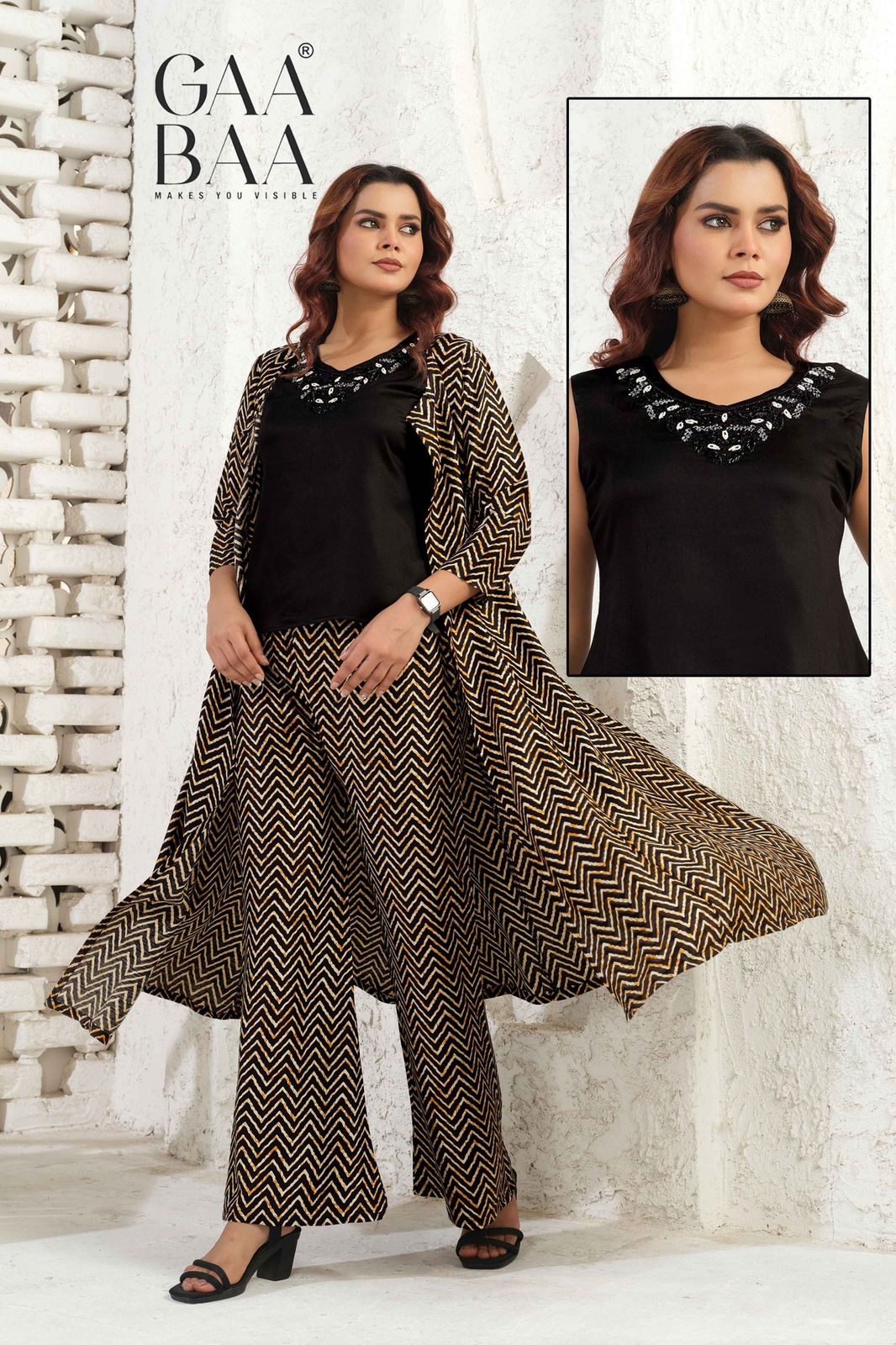 Design 971 Gaabaa Liva Crop Top Shurg Palazzo Set Manufacturer