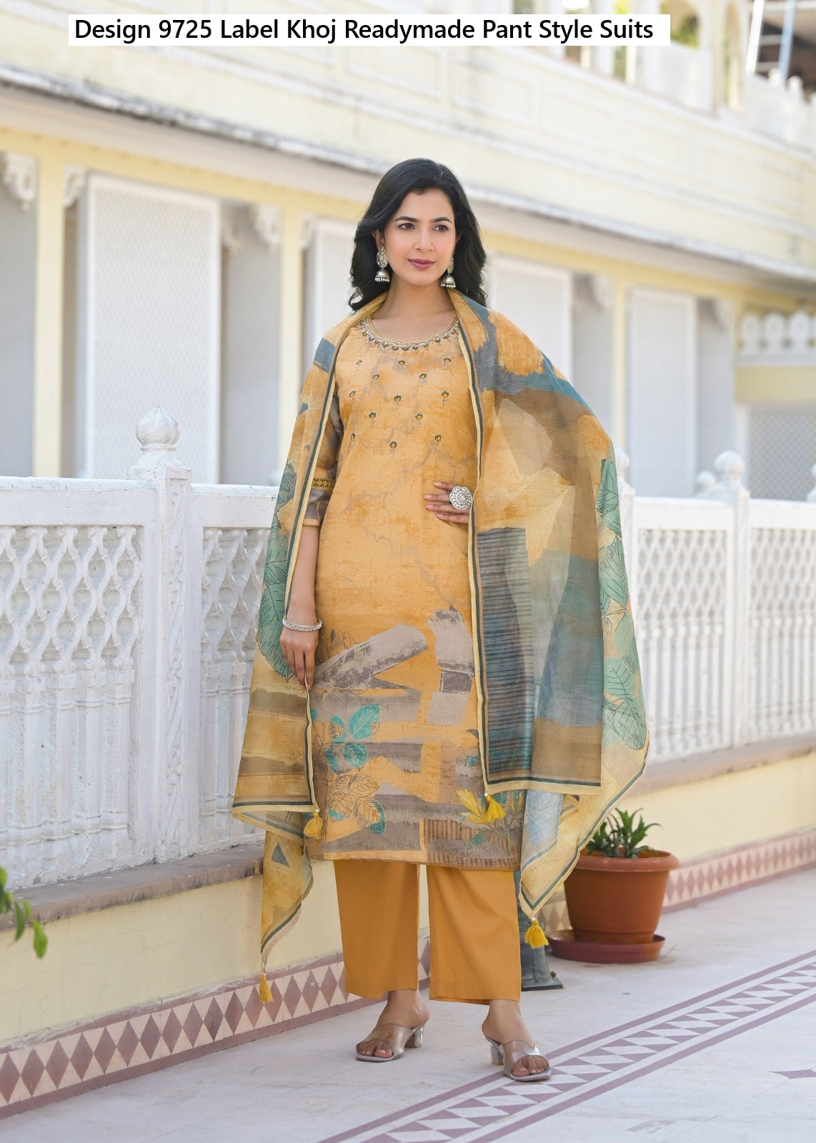 Design 9725 Label Khoj Linen Digital Print Readymade Pant Style Suits Exporter