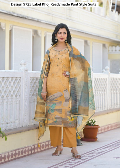 Design 9725 Label Khoj Linen Digital Print Readymade Pant Style Suits Exporter