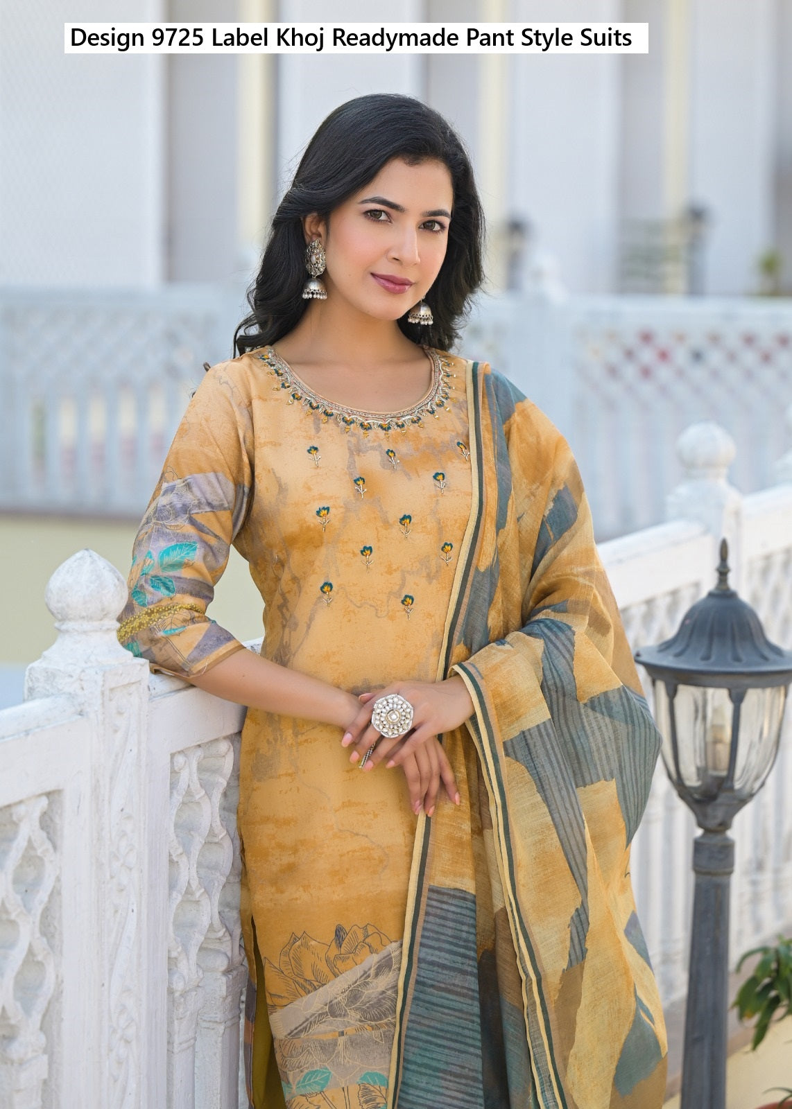 Design 9725 Label Khoj Linen Digital Print Readymade Pant Style Suits Exporter