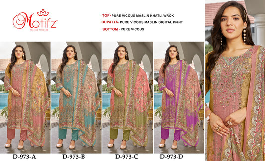 Design 973 Motifz Viscose Muslin Pakistani Salwar Suits Wholesale Price