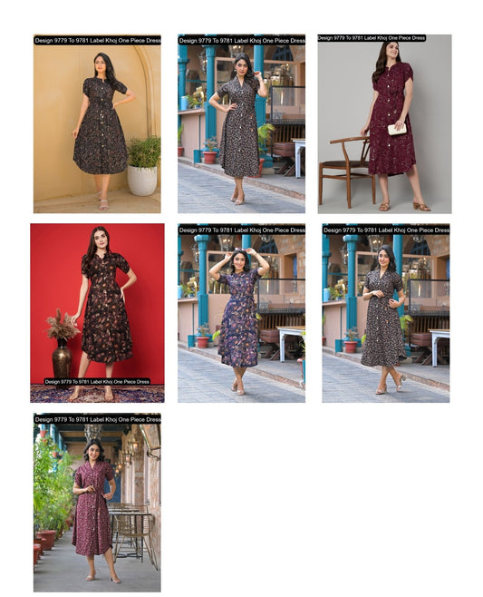 Design 9779 To 9781 Label Khoj Viscose Rayon One Piece Dress Wholesaler India