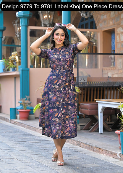 Design 9779 To 9781 Label Khoj Viscose Rayon One Piece Dress Wholesaler India