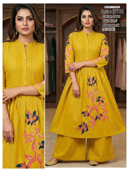 Design 977 Ramdev Creation Cotton Kurti Plazzo Set Manufacturer Ahmedabad