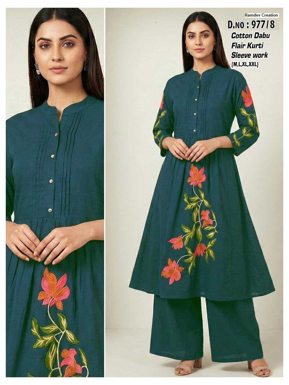 Design 977 Ramdev Creation Cotton Kurti Plazzo Set Manufacturer Ahmedabad
