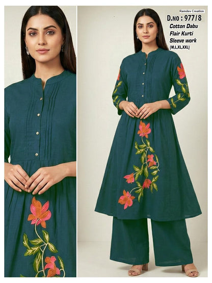 Design 977 Ramdev Creation Cotton Kurti Plazzo Set Manufacturer Ahmedabad