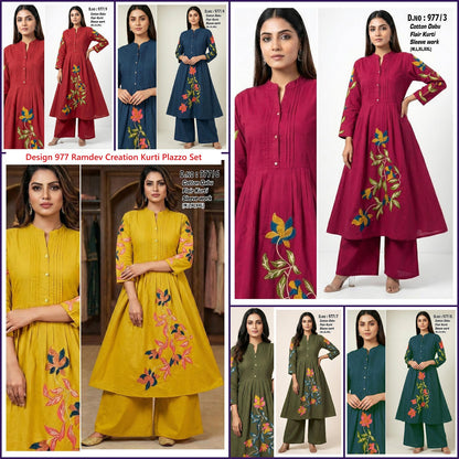 Design 977 Ramdev Creation Cotton Kurti Plazzo Set Manufacturer Ahmedabad