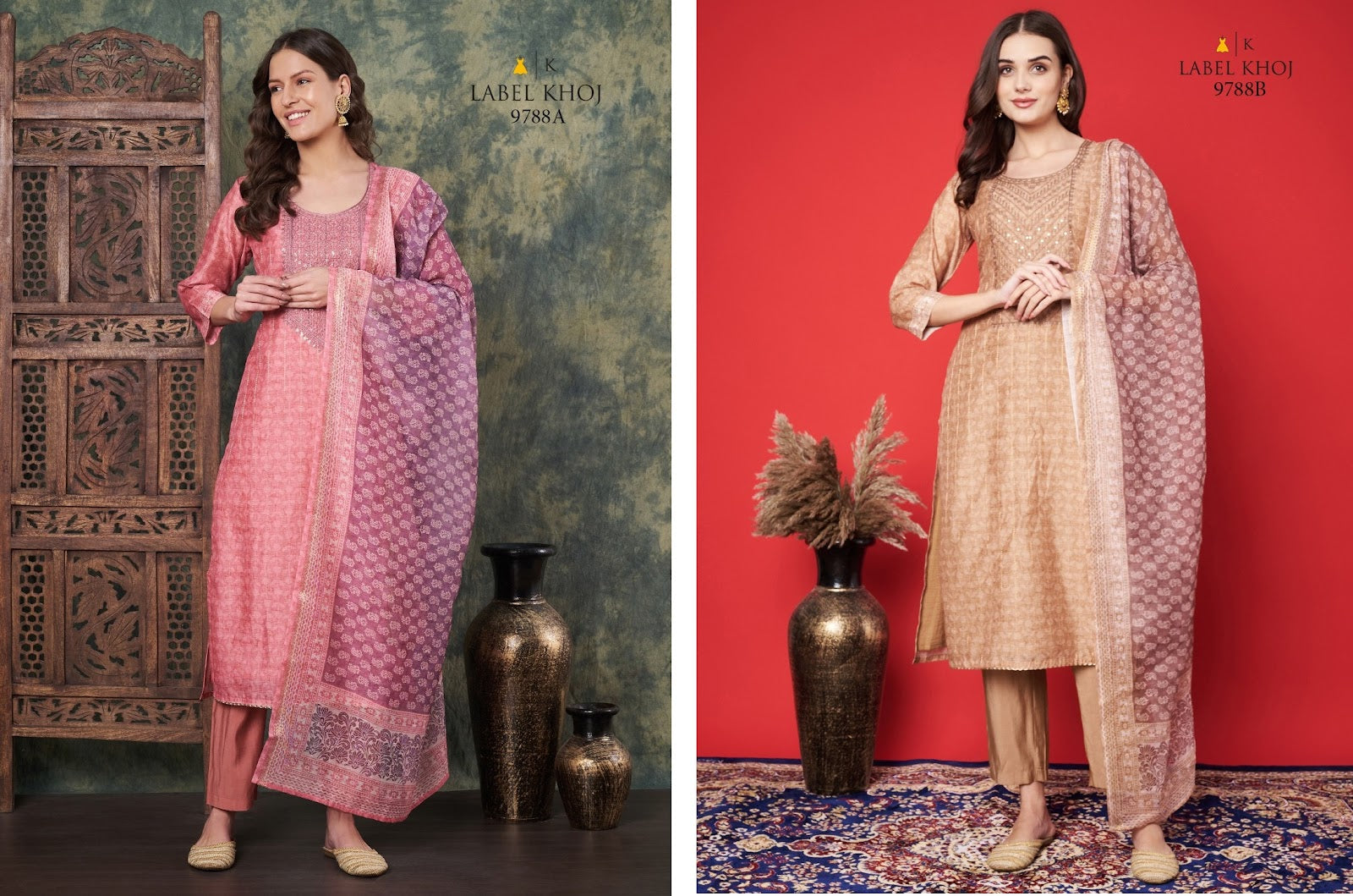 Design 9788 Label Khoj Silk Readymade Pant Style Suits Wholesaler