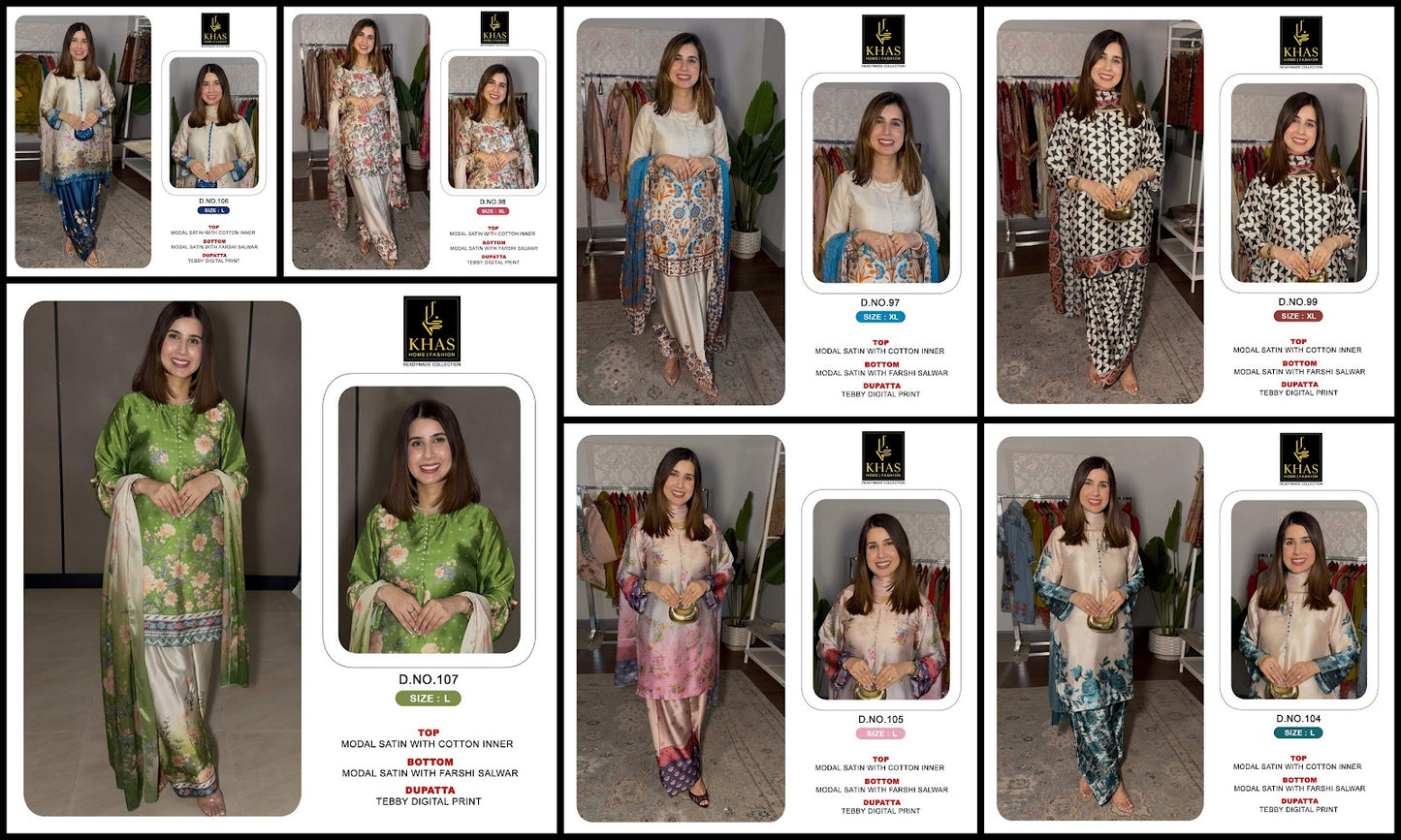 Design 97 To 107 Khas Modal Satin Pakistani Readymade Suits Supplier Ahmedabad