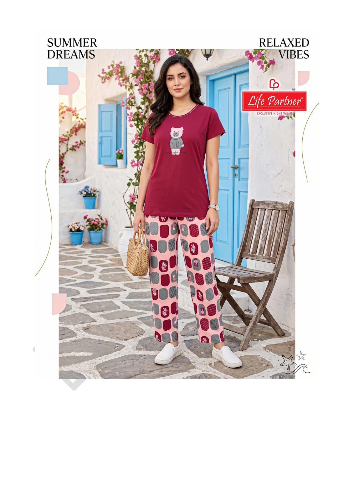 Design 9 Plain Print Life Partner Sinker Pyjama Night Suits Wholesale Price
