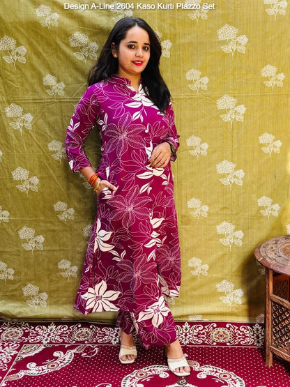 Design A-Line 2604 Kaso Rayon Kurti Plazzo Set Supplier Gujarat
