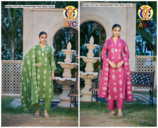 Design A13 Avc Rayon Readymade Pant Style Suits Exporter